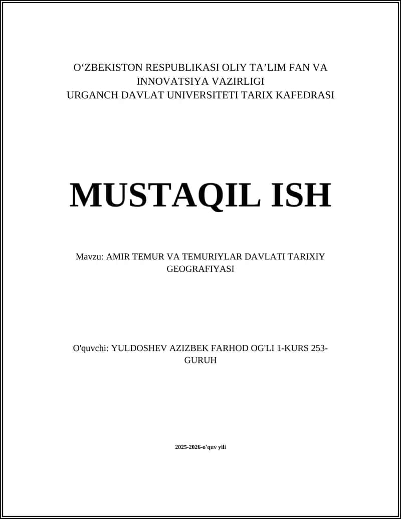 AMIR TEMUR VA TEMURIYLAR DAVLATI TARIXIY GEOGRAFIYASI 1