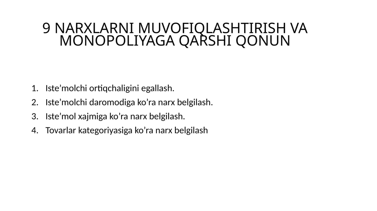 Narxlarni muvofiqlashtirish va monopoliyaga qarshi qonun 1
