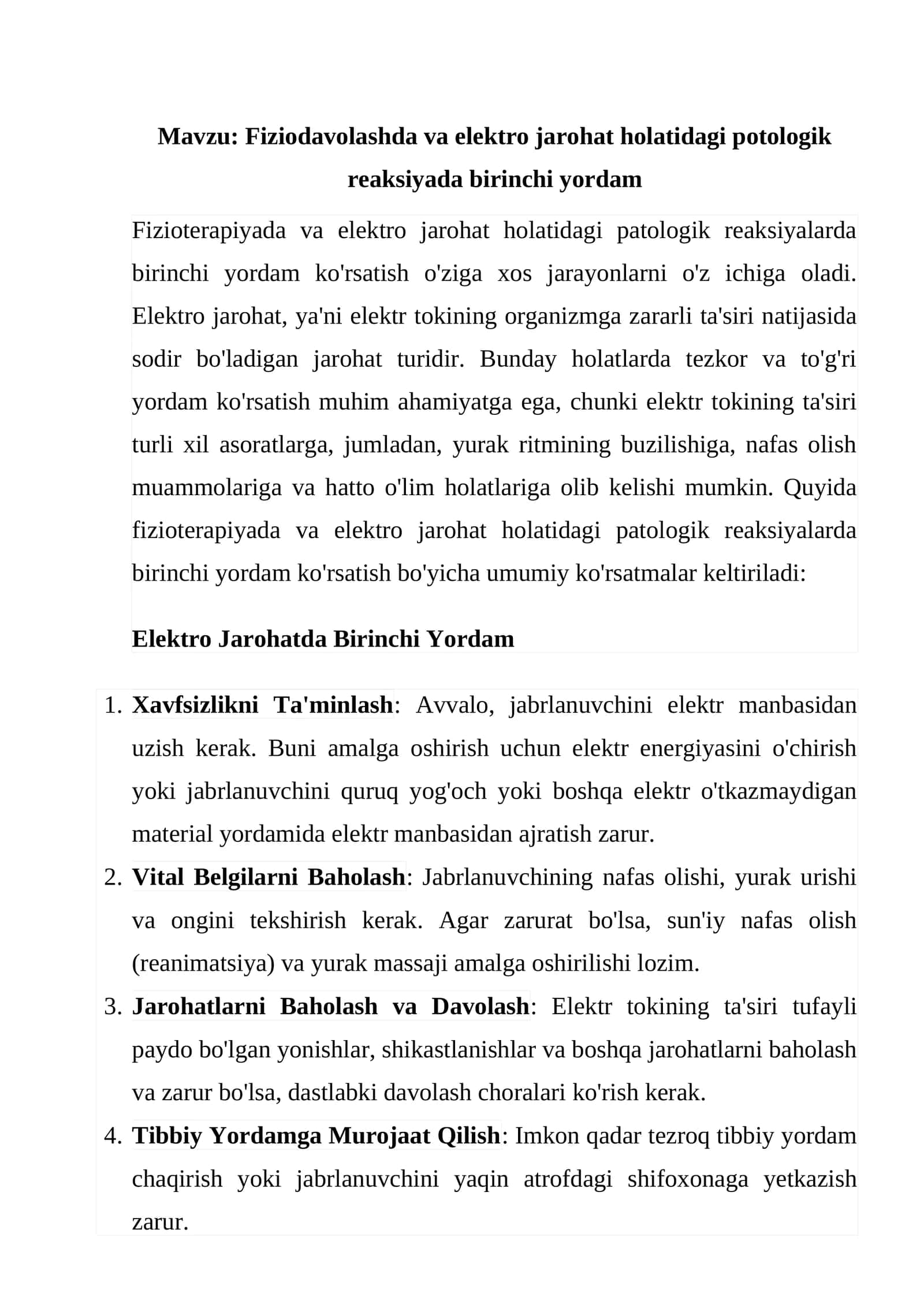 Elektro jarohatda birinchi yordam 1