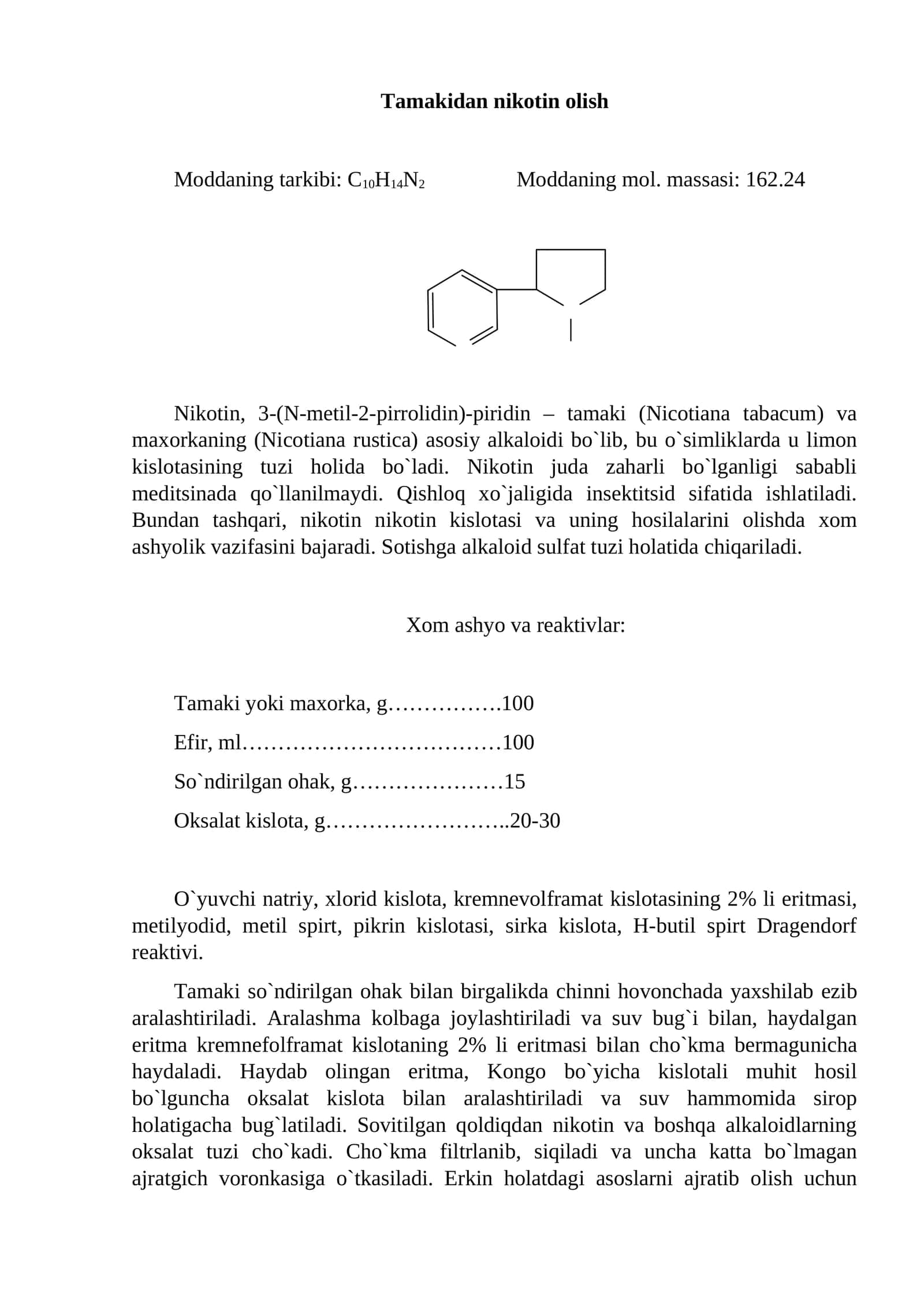 Tamakidan nikotin olish 1