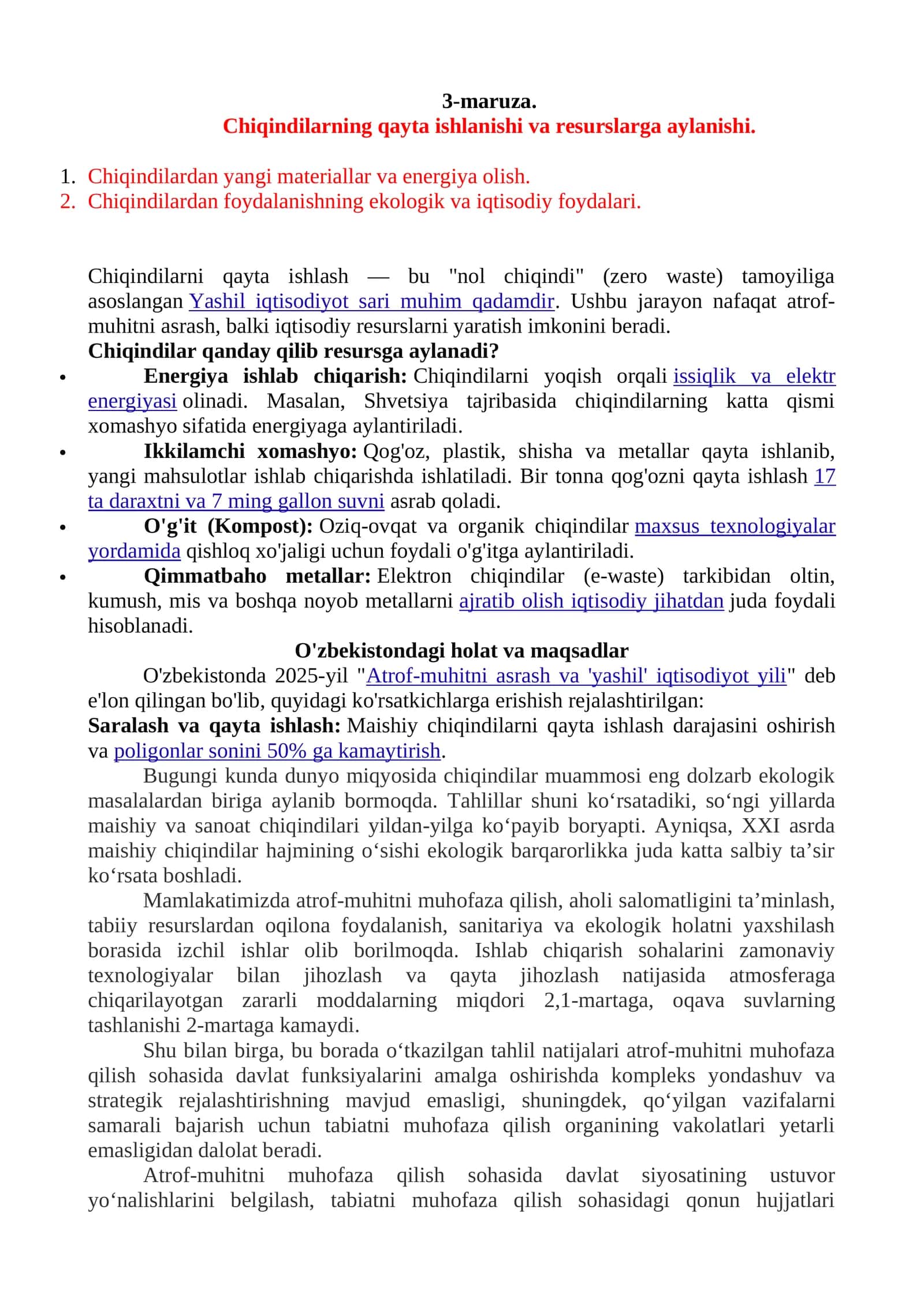Chiqindilarning qayta ishlanishi va resurslarga aylanishi 1