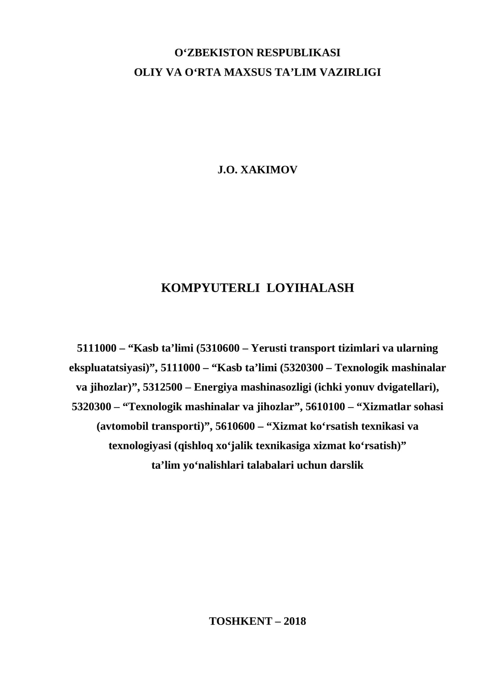 Kompyuterli loyihalash: Darslik 1