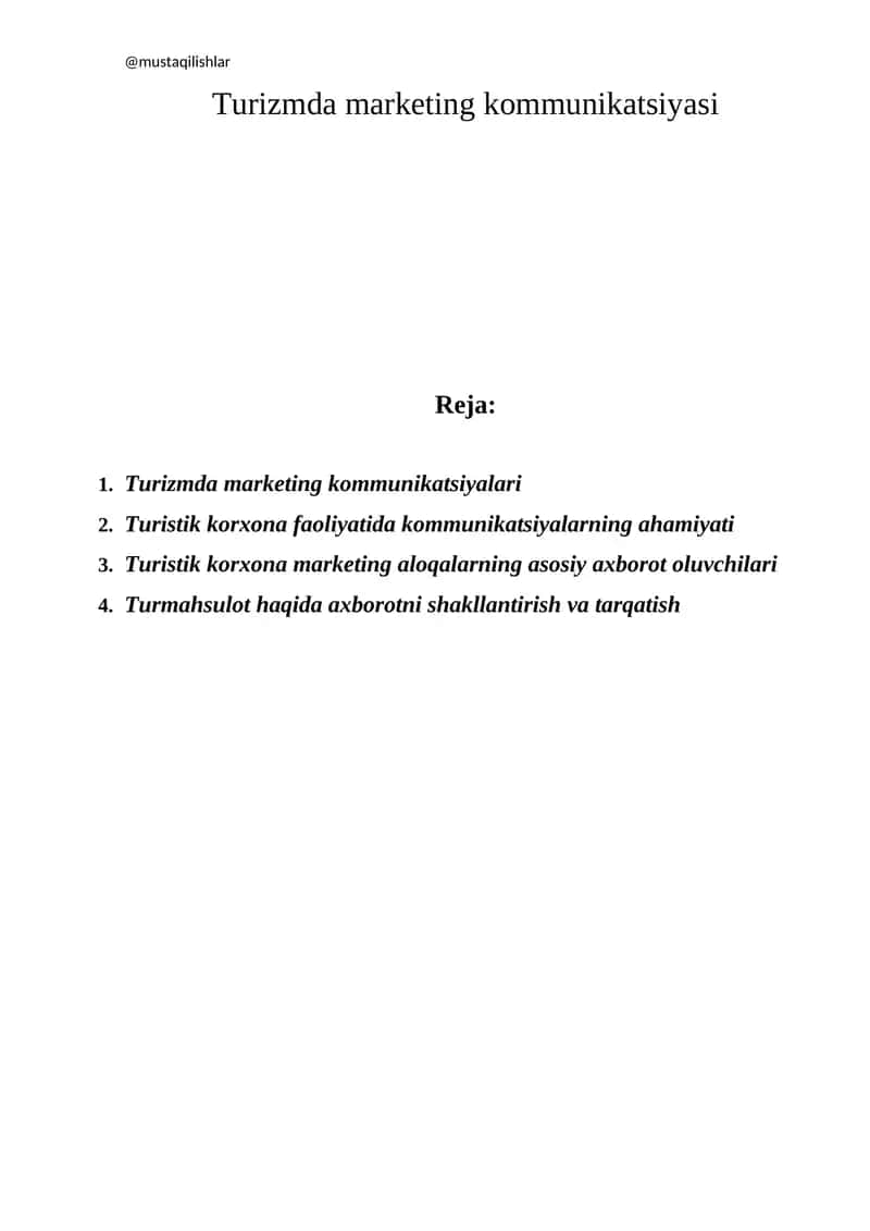 Turizmda marketing kommunikatsiyasi 1