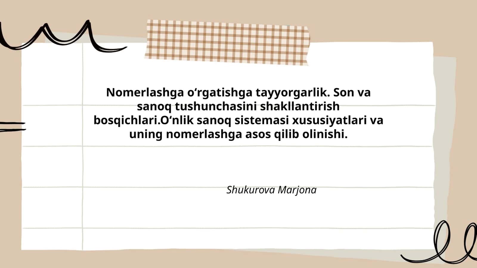 Nomerlashga oʻrgatishga tayyorgarlik 1