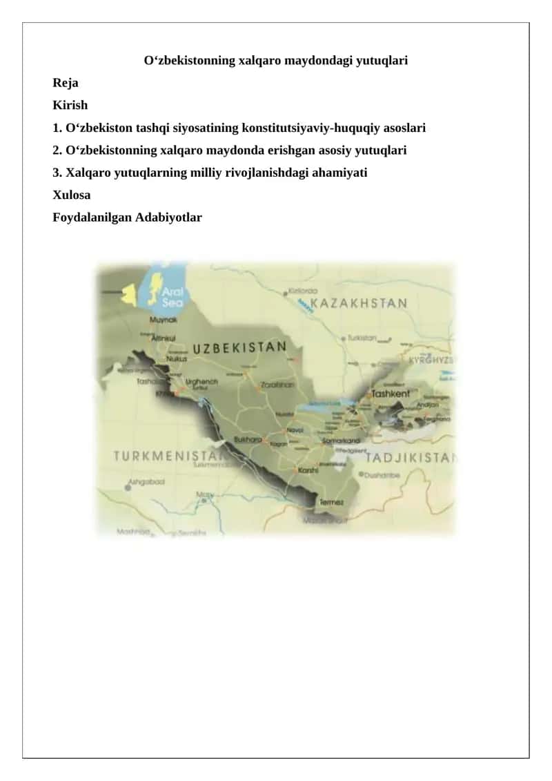 O‘zbekistonning xalqaro maydondagi yutuqlari 1