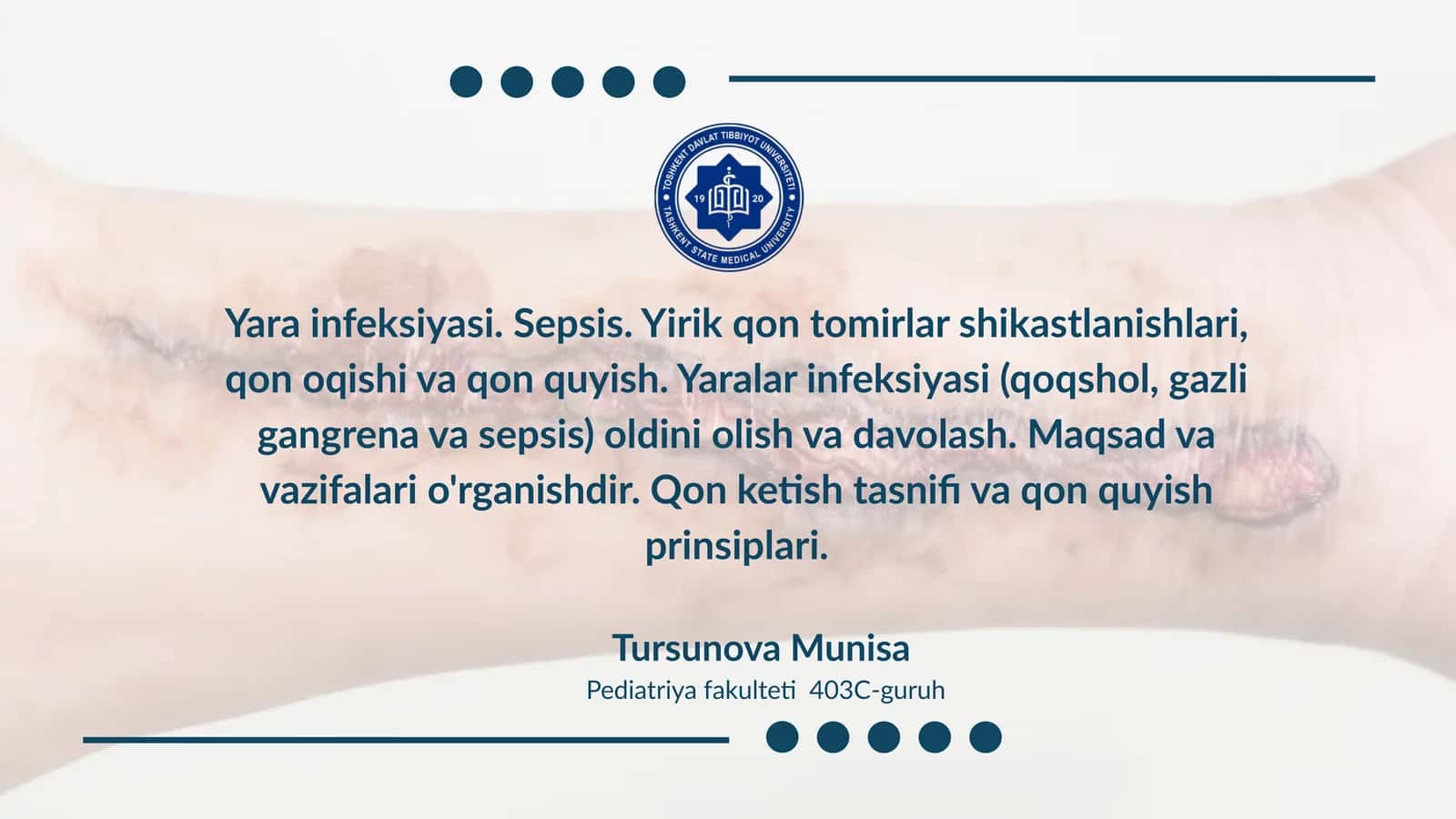 Yara infeksiyasi, sepsis va yaralar davolash prinsiplari 1