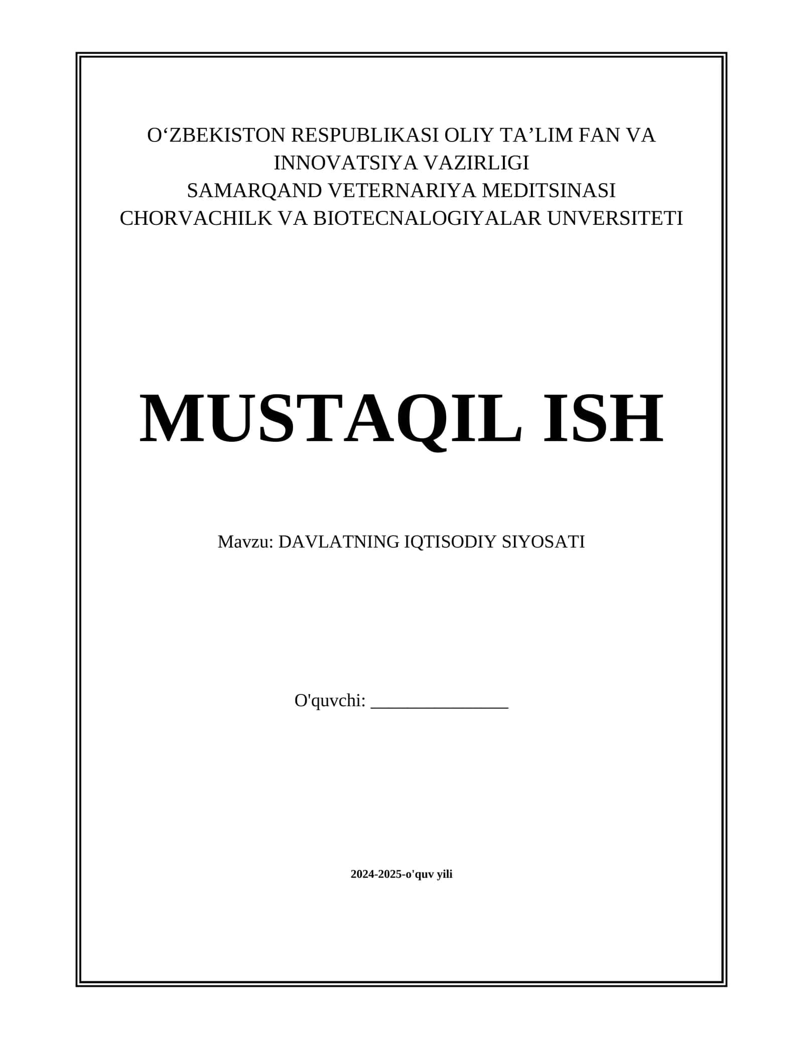 DAVLATNING IQTISODIY SIYOSATI 1