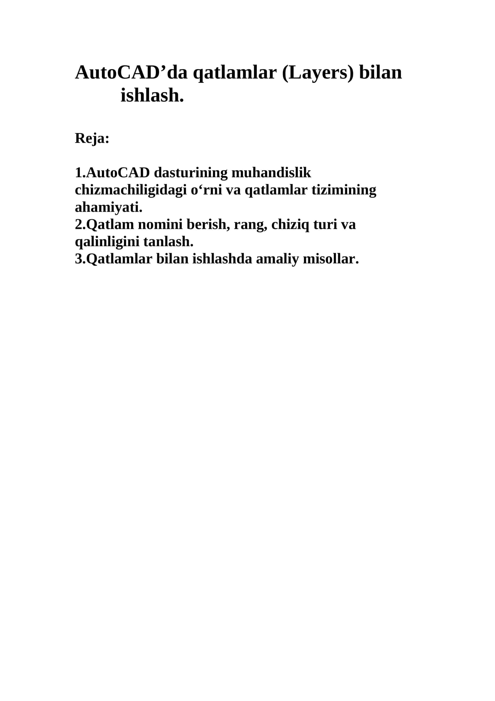 AutoCAD qatlamlar bilan ishlash 1
