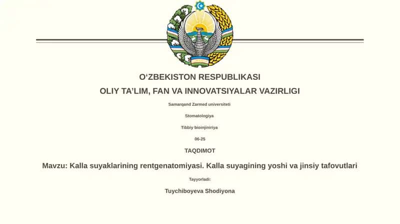Kalla suyaklarining rentgenatomiyasi. Kalla suyagining yoshi va jinsiy tafovutlari 1