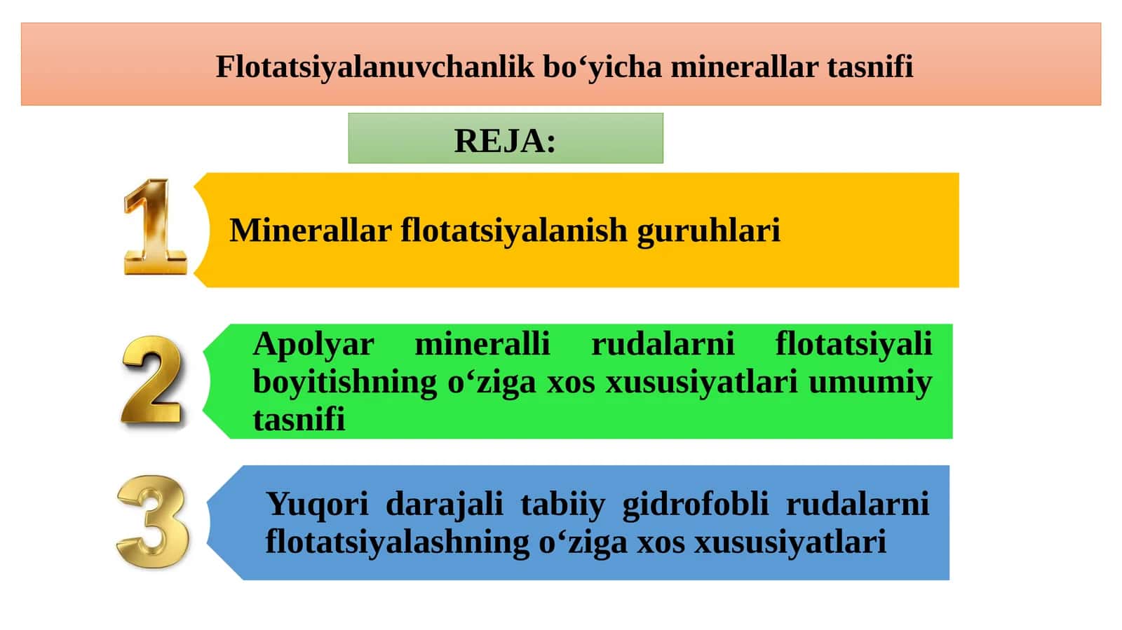 Flotatsiyalanuvchanlik bo‘yicha minerallar tasnifi 1