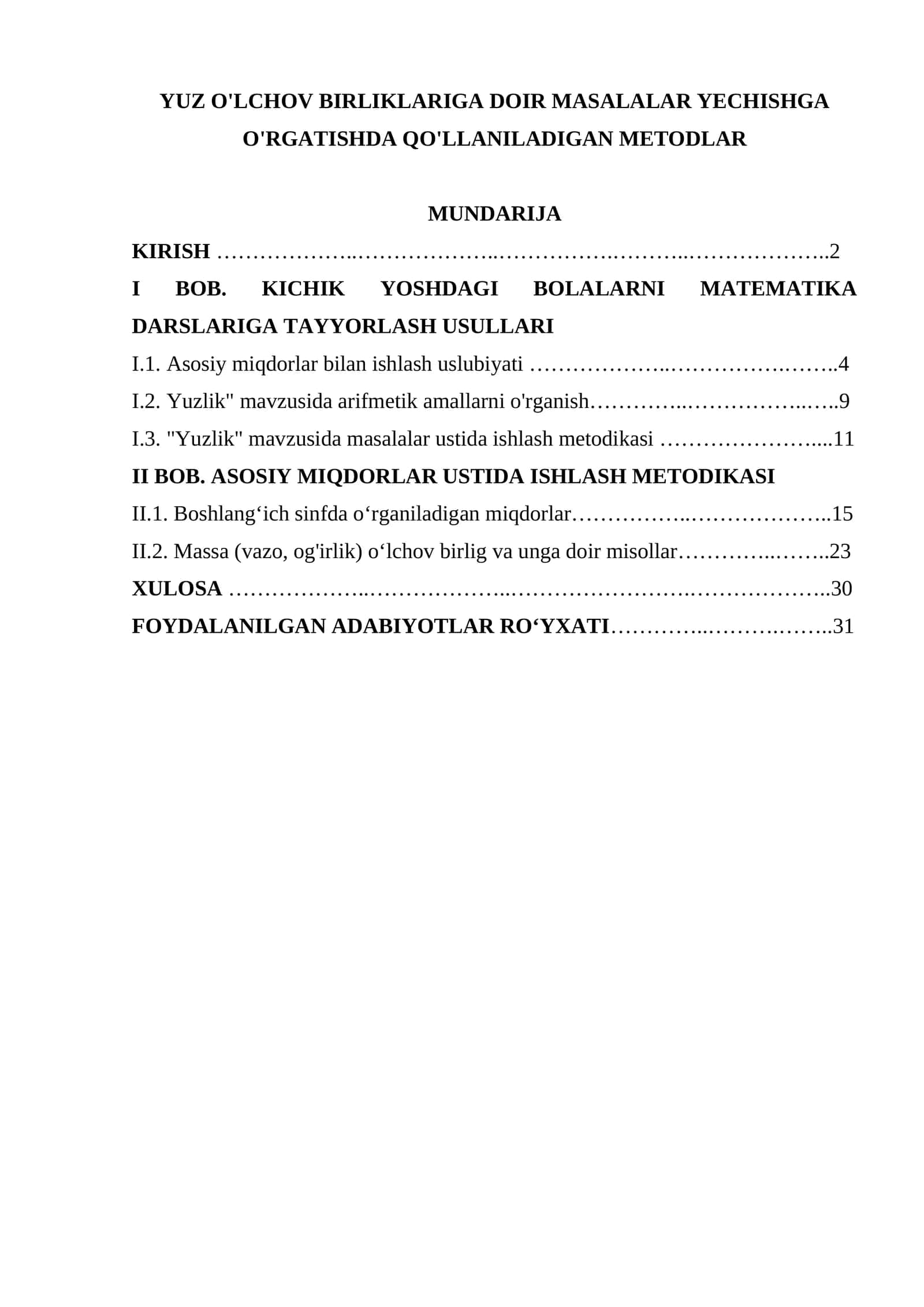 Yuz o'lchov birliklariga doir masalalar yechishga o'rgatishda qo'llaniladigan metodlar 1