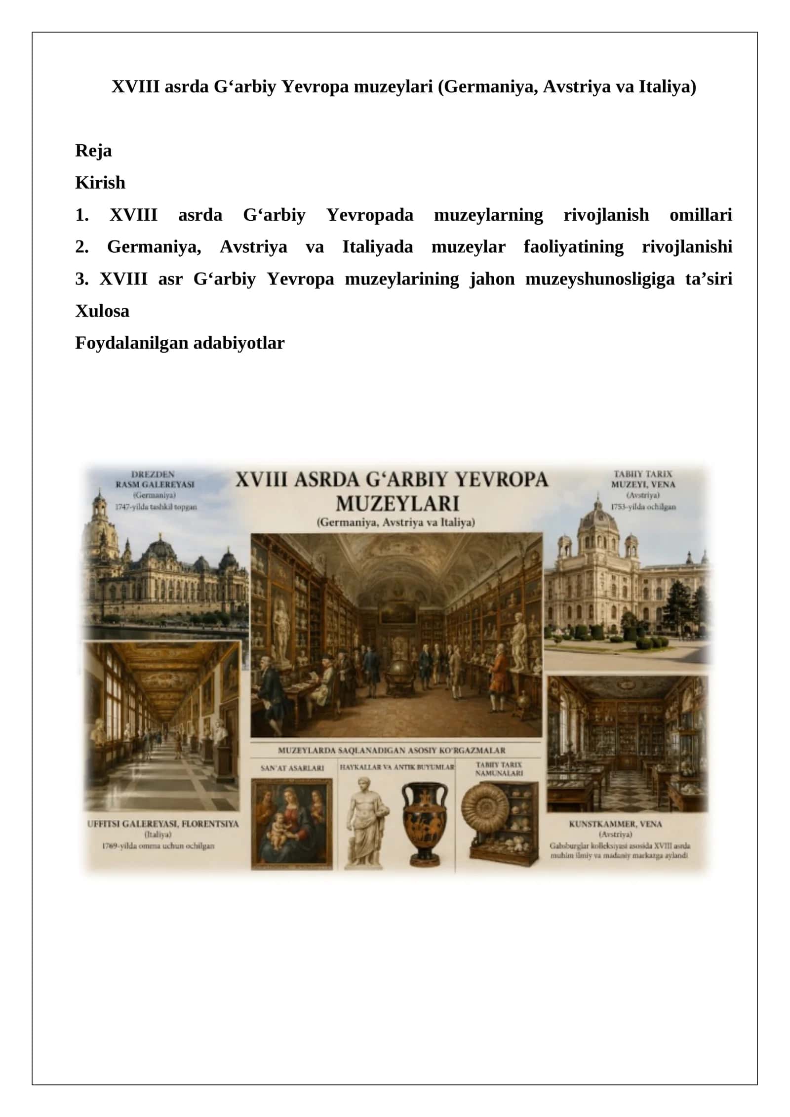 XVIII asrda G‘arbiy Yevropa muzeylari (Germaniya, Avstriya va Italiya) 1