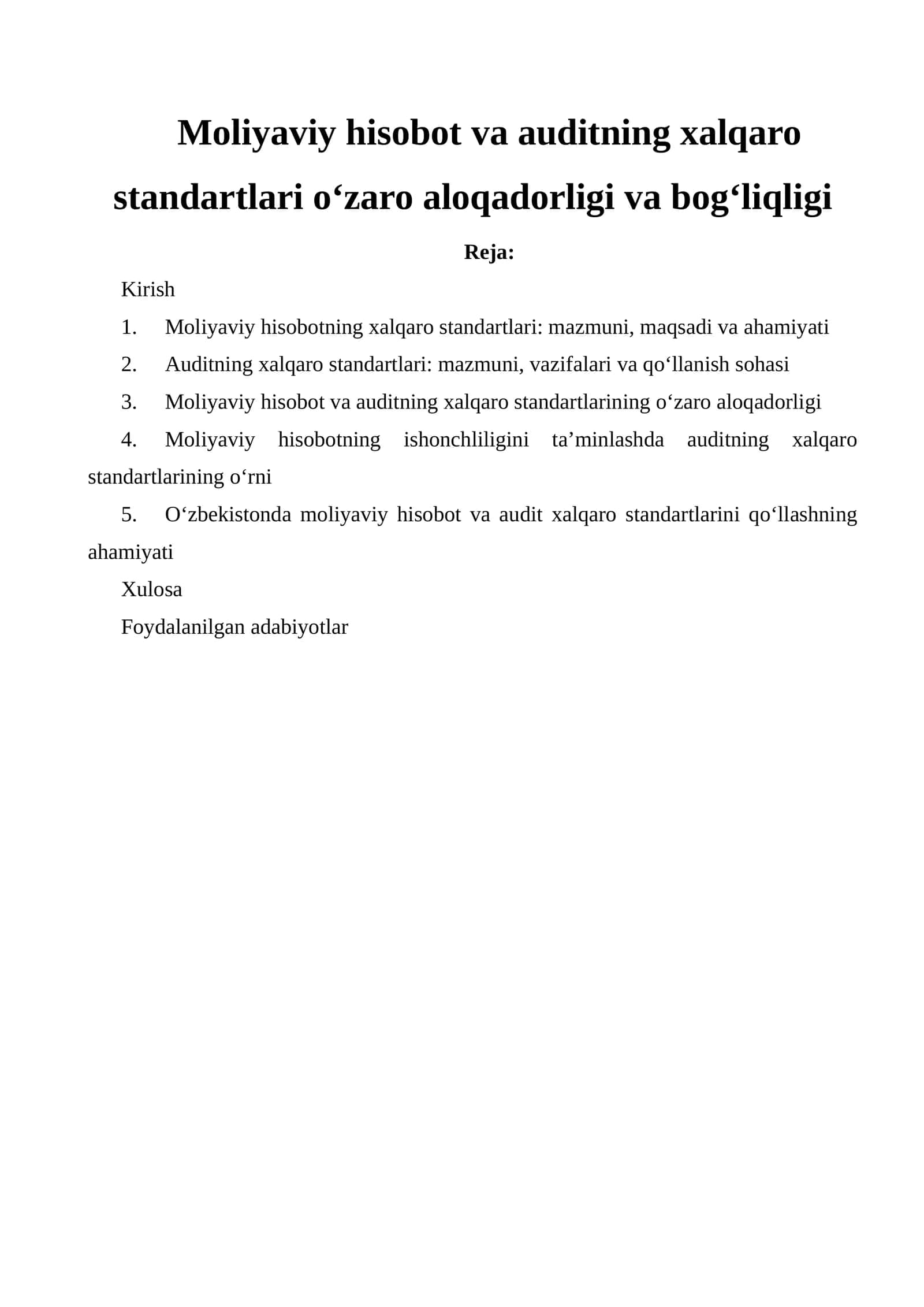 Moliyaviy hisobot va auditning xalqaro standartlari o‘zaro aloqadorligi 1