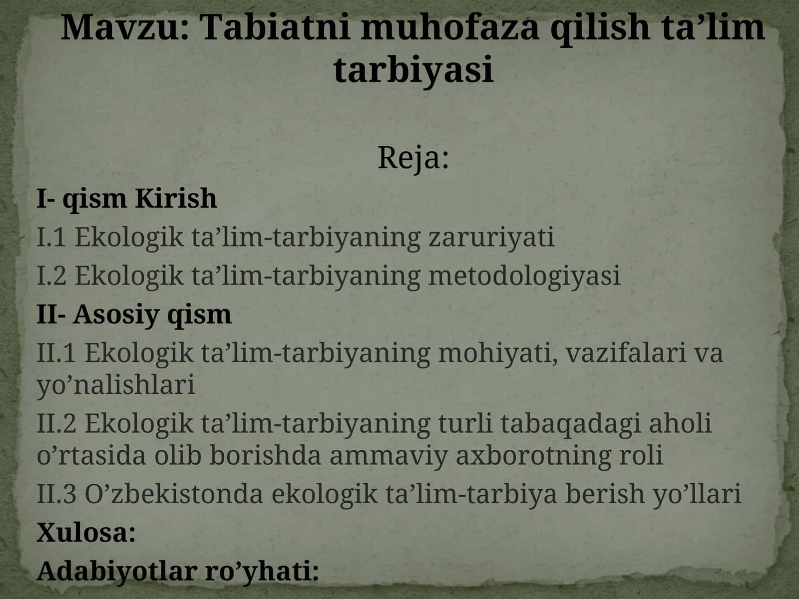 Tabiatni muhofaza qilish ta’lim tarbiyasi 1