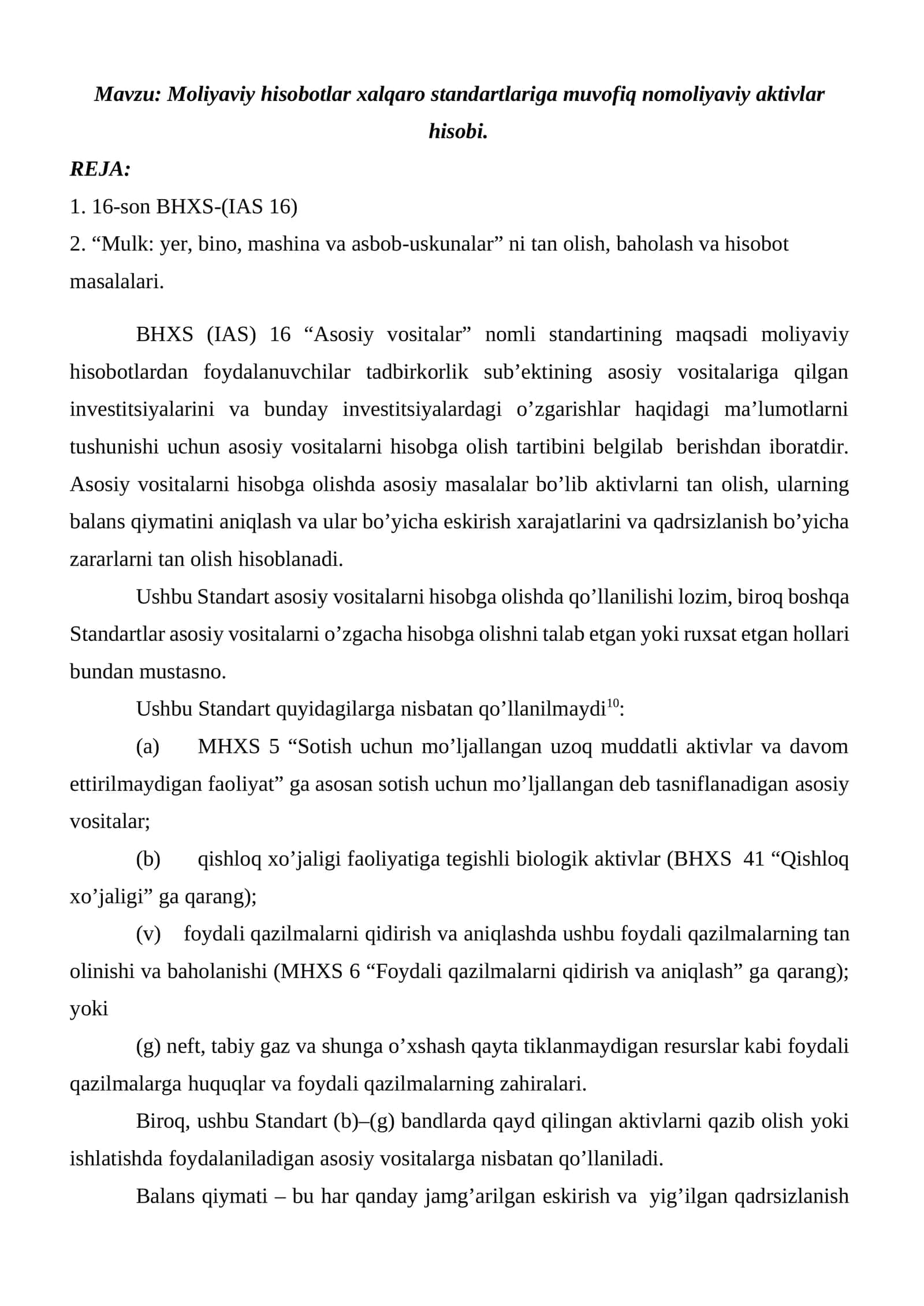 Moliyaviy hisobotlar xalqaro standartlariga muvofiq nomoliyaviy aktivlar hisobi 1
