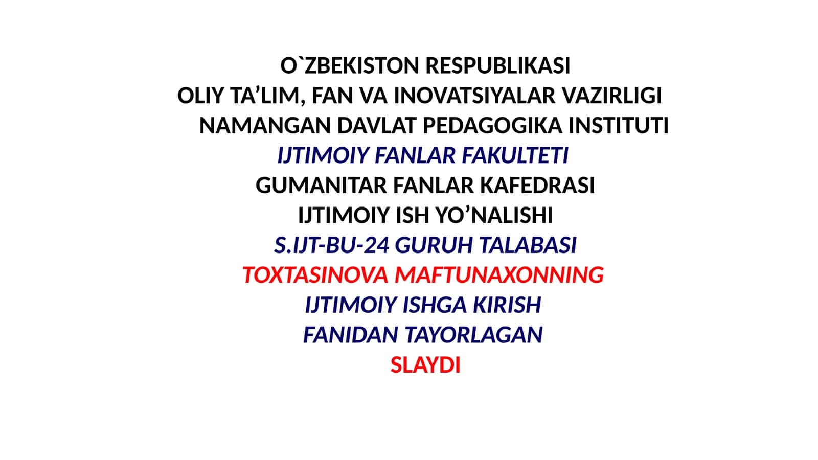 Slayd: Ijtimoiy ishdatushunish 1