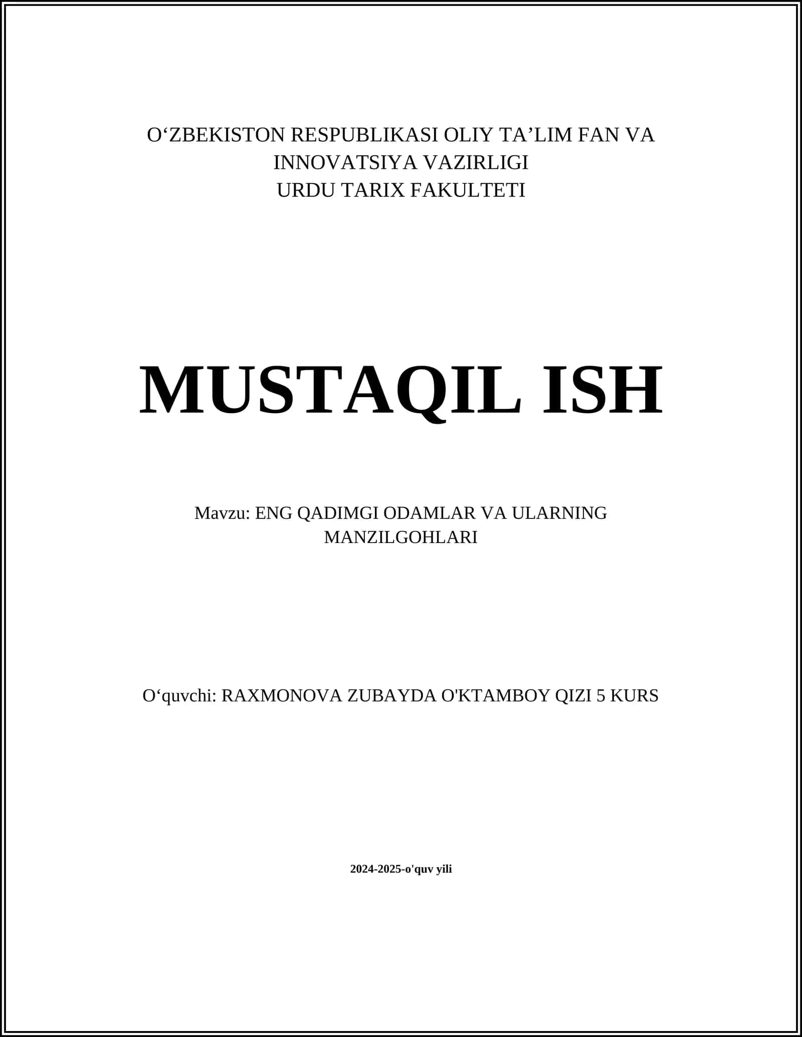 Qadimgi Odamlar va Ularning Manzilgohlari 1