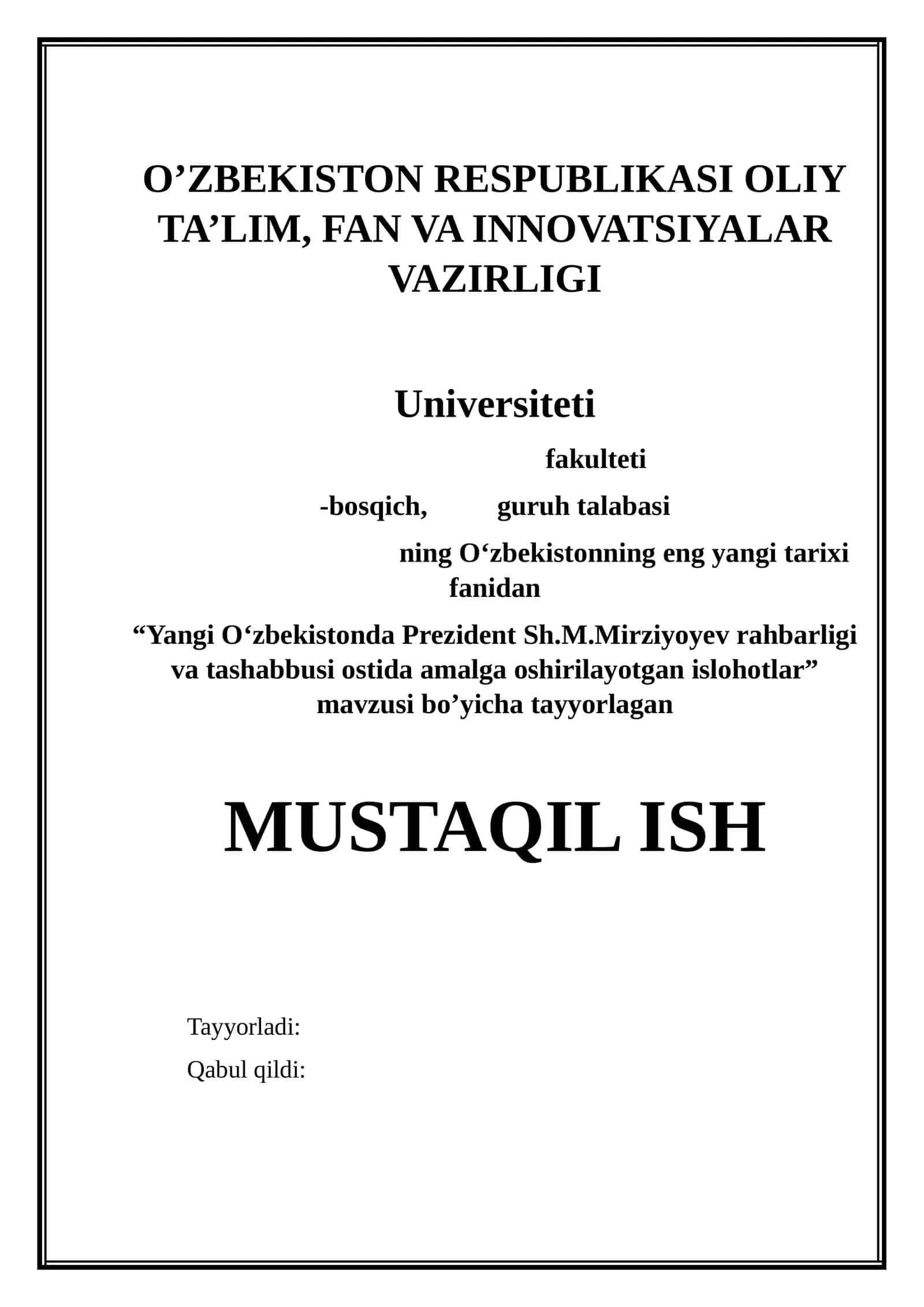 YANGI O‘ZBEKISTONDA PREZIDENT SH.M.MIRZIYOYEV RAHBARLIGI VA TASHABBUSI OSTIDA AMALGA OSHIRILAYOTGAN 1