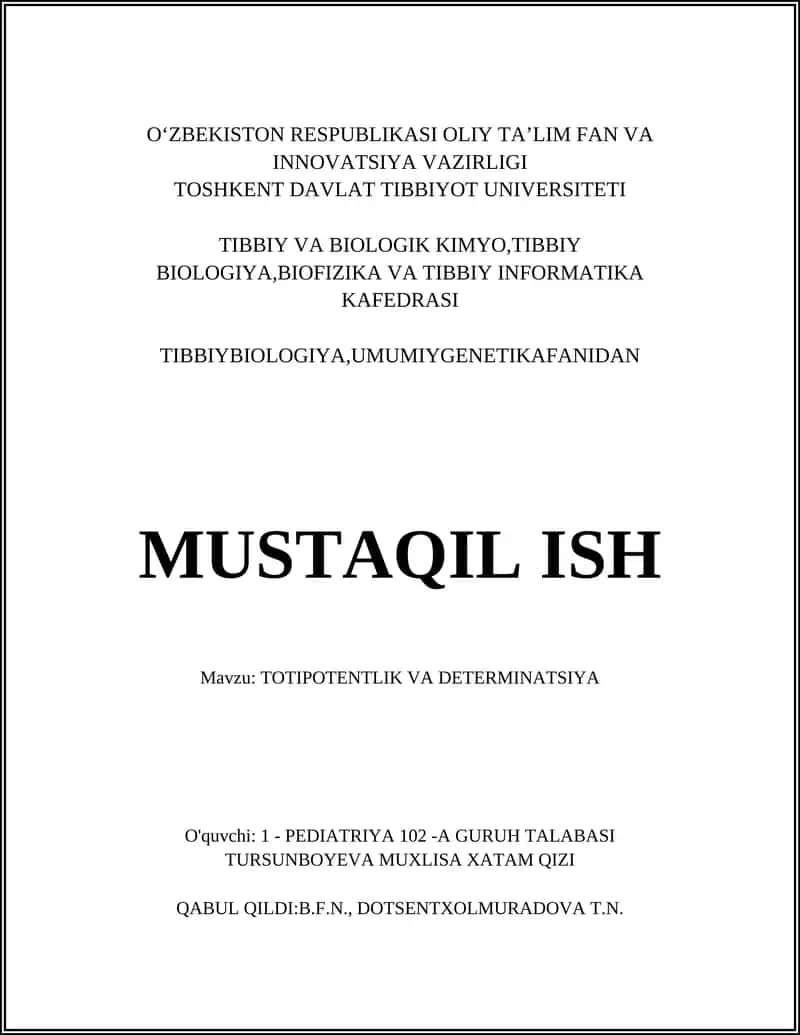 TOTIPOTENTLIK VA DETERMINATSIYA 1