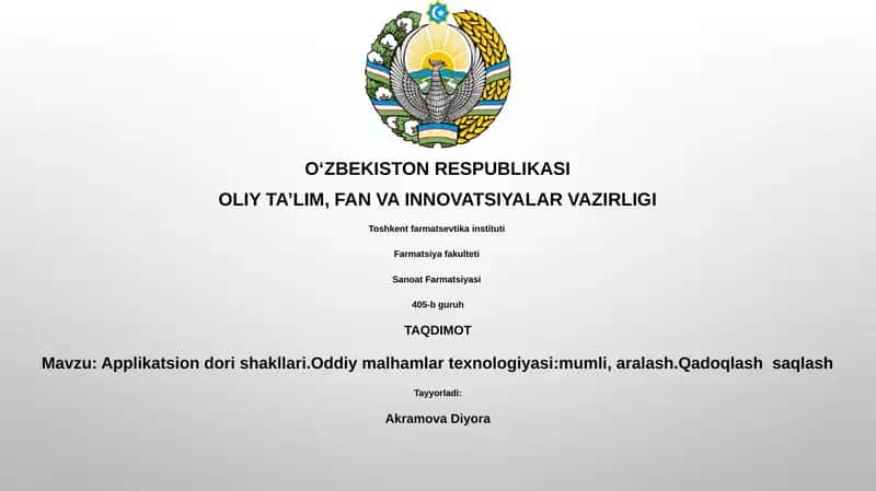 Applikatsion dori shakllari va malhamlar haqida umumiy ma'lumot 1