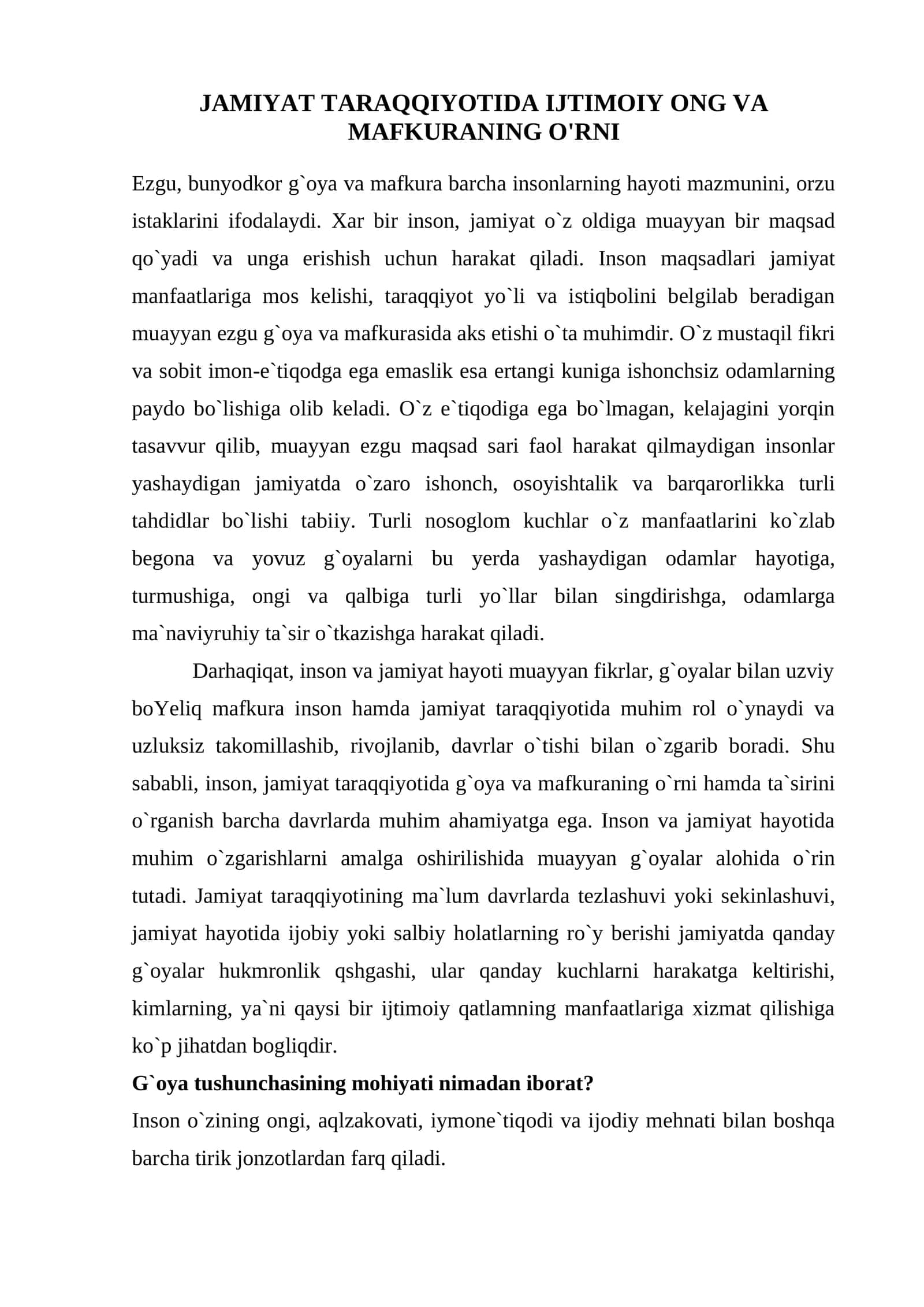 JAMIYAT TARAQQIYOTIDA IJTIMOIY ONG VA MAFKURANING O'RNI 1