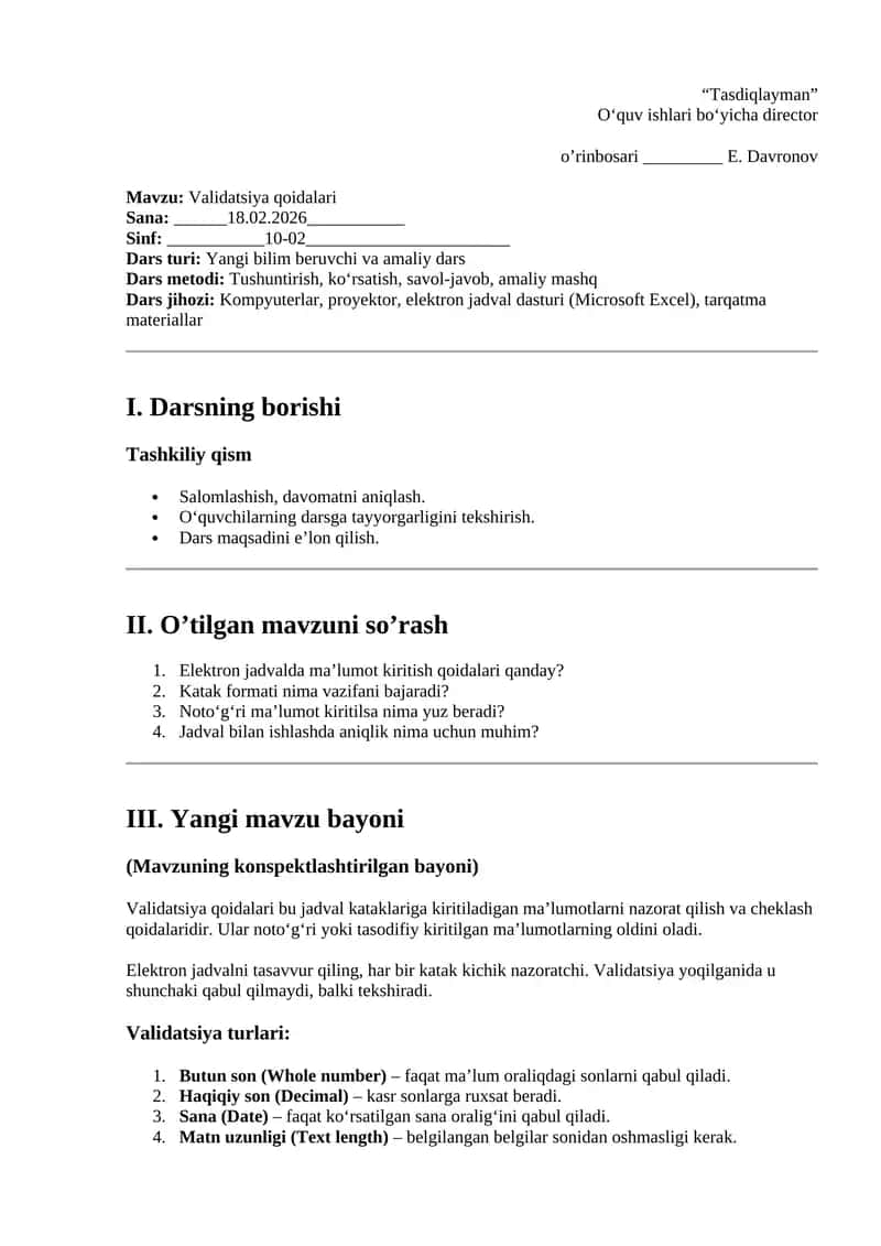 Validatsiya qoidalari 1