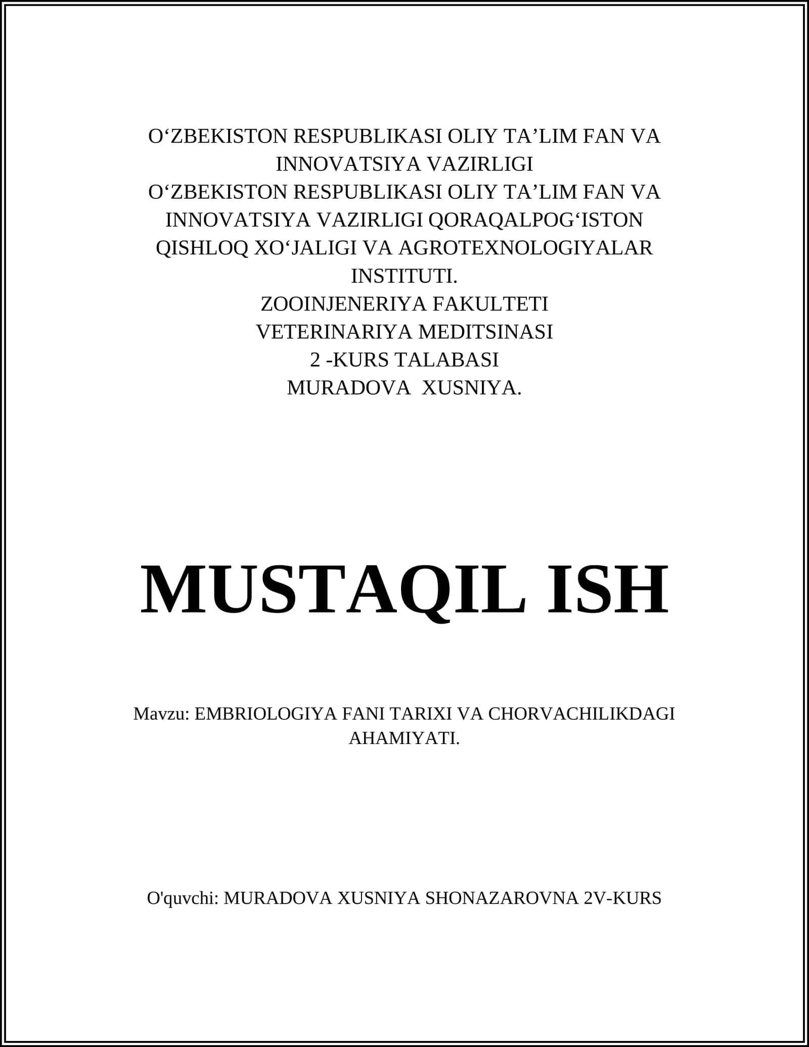 EMBRIOLOGIYA FANI TARIXI VA CHORVACHILIKDAGI AHAMIYATI 1