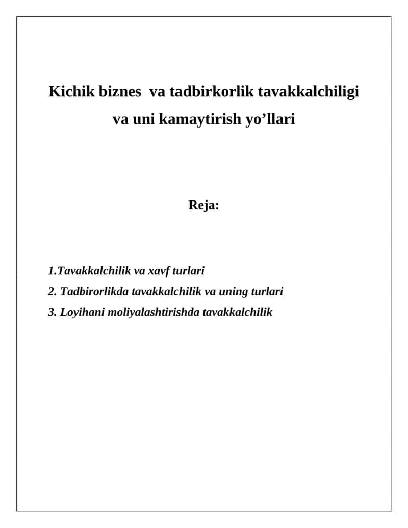 Tavakkalchilik va xavf turlari 1