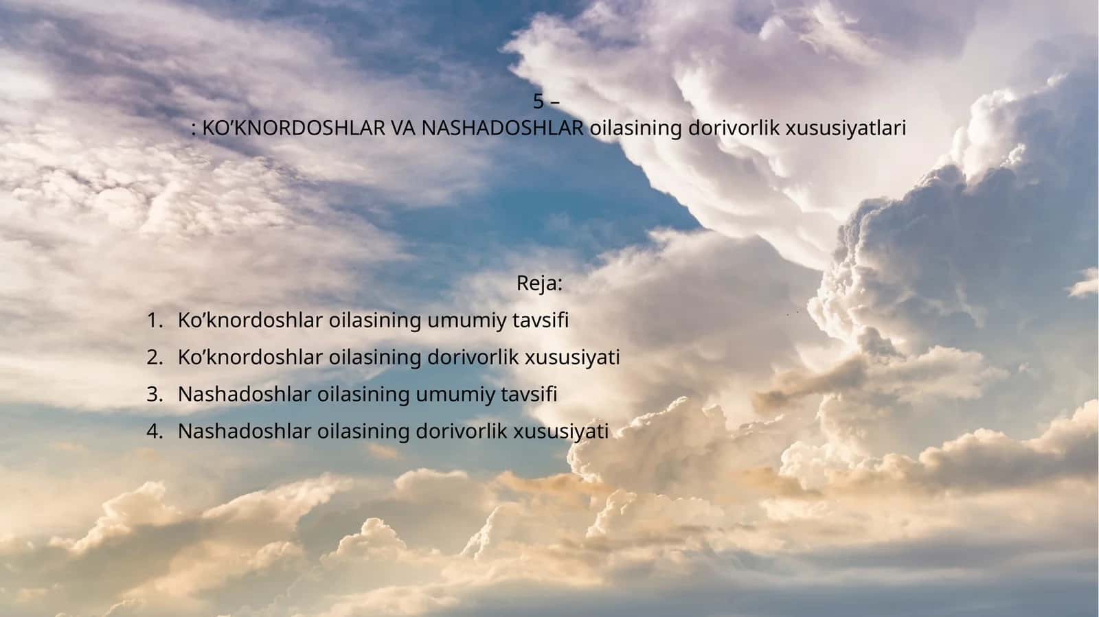 Ko’knordoshlar va Nashadoshlar oilasining dorivorlik xususiyatlari 1