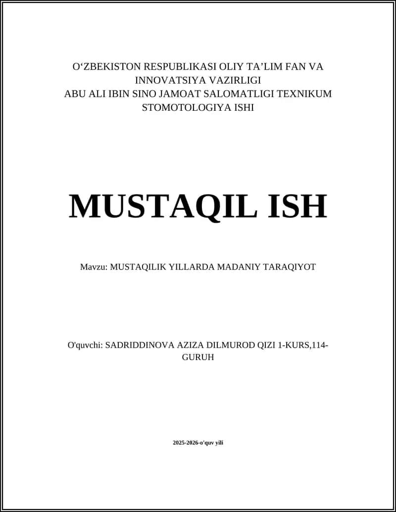 MUSTAQILIK YILLARDA MADANIY TARAQIYOT 1