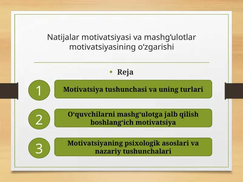 Natijalar motivatsiyasi va mashg‘ulotlar motivatsiyasining o‘zgarishi 1