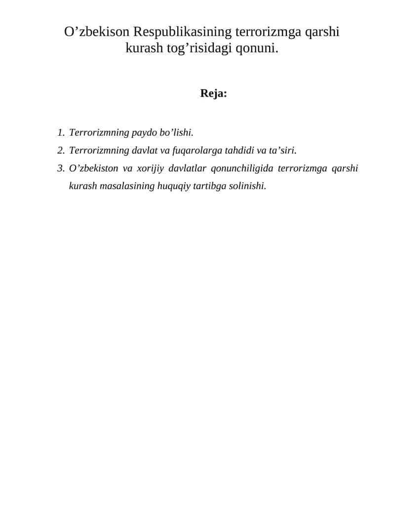 O'zbekiston Respublikasining terrorizmga qarshi kurash to'g'risidagi qonuni 1