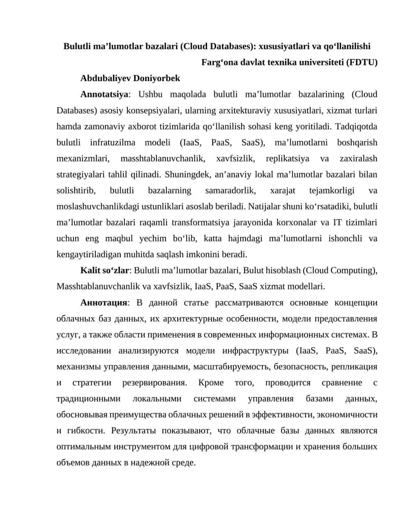 Bulutli ma’lumotlar bazalari 1
