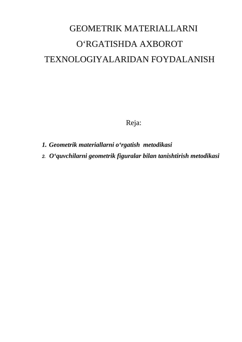 Geometrik materiallarni o‘rgatishda axborot texnologiyalaridan foydalanish 1