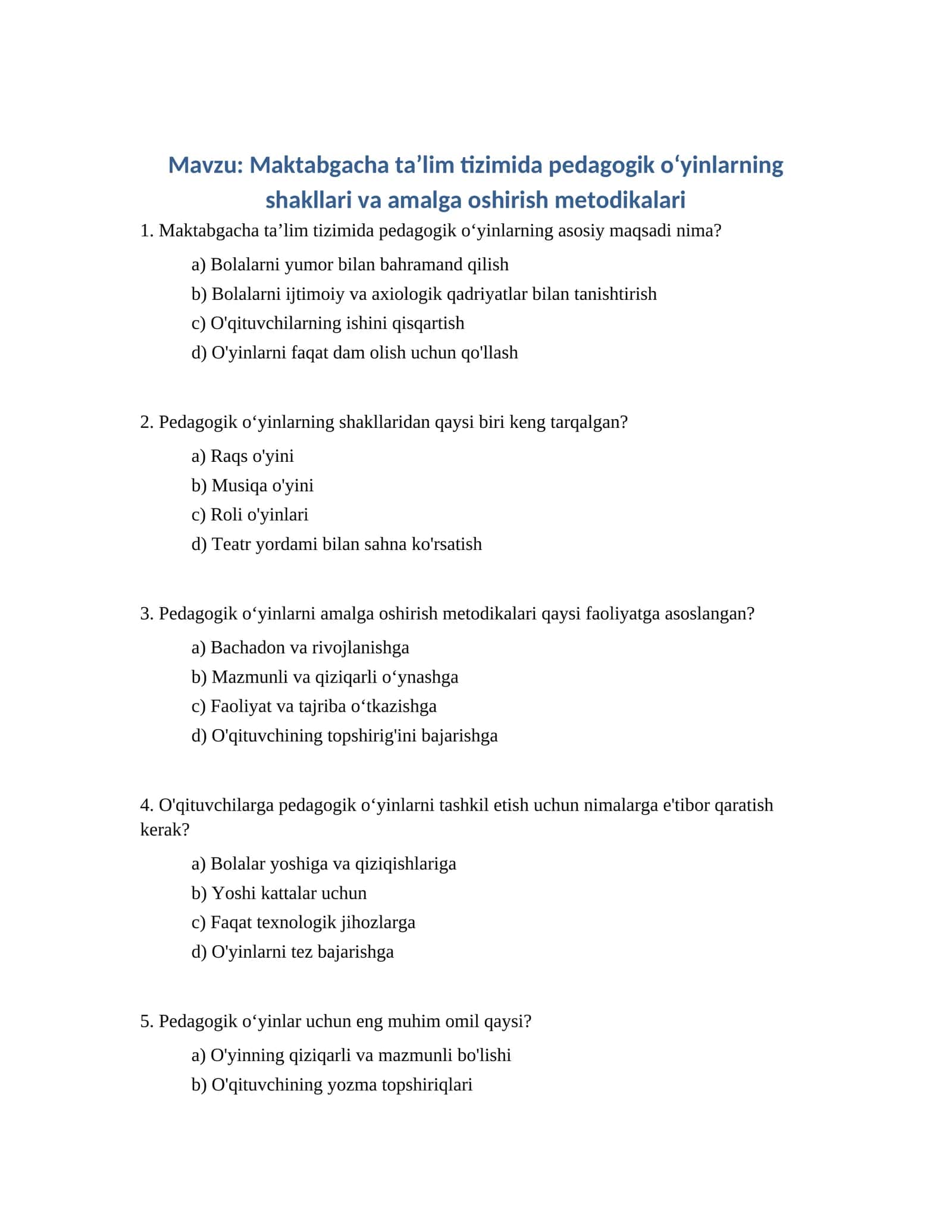Maktabgacha taʼlim tizimida pedagogik oʻyinlarning shakllari va amalga oshirish metodikalari 1