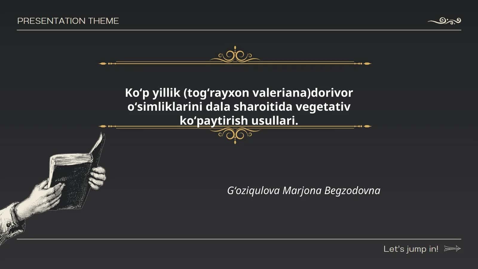 Koʻp yillik (togʻrayxon valeriana)dorivor oʻsimliklarini dala sharoitida vegetativ koʻpaytirish usullari 1