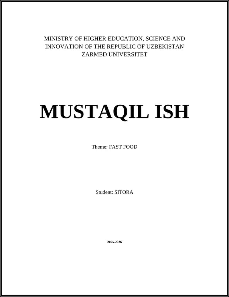 MUSTAQIL ISH Theme: FAST FOOD 1