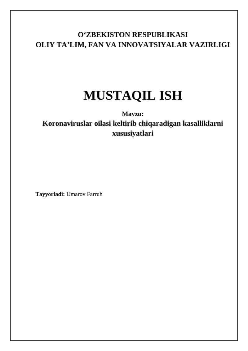 Koronavirus kasalliklarining umumiy xususiyatlari 1