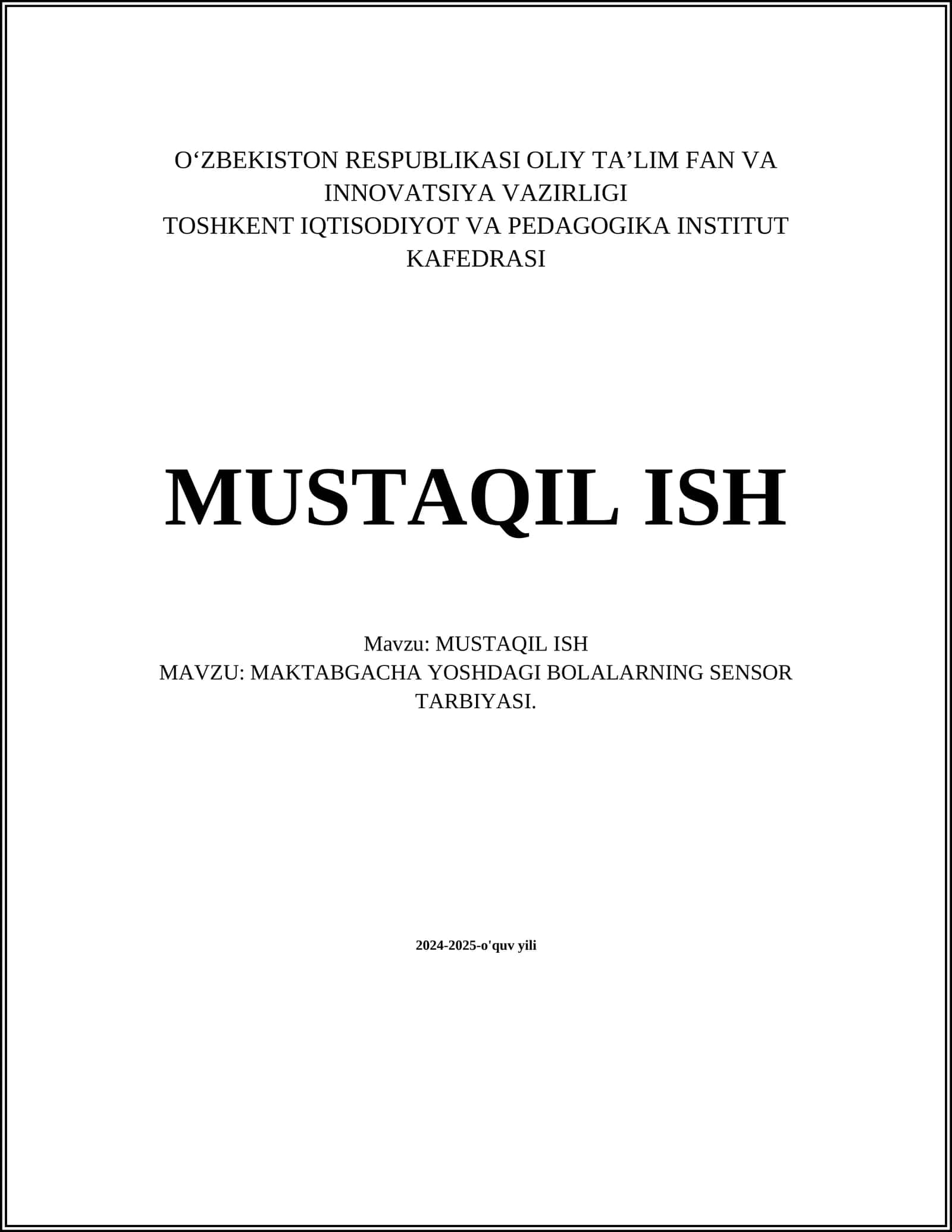 MAKTABGACHA YOSHDAGI BOLALARNING SENSOR TARBIYASI 1