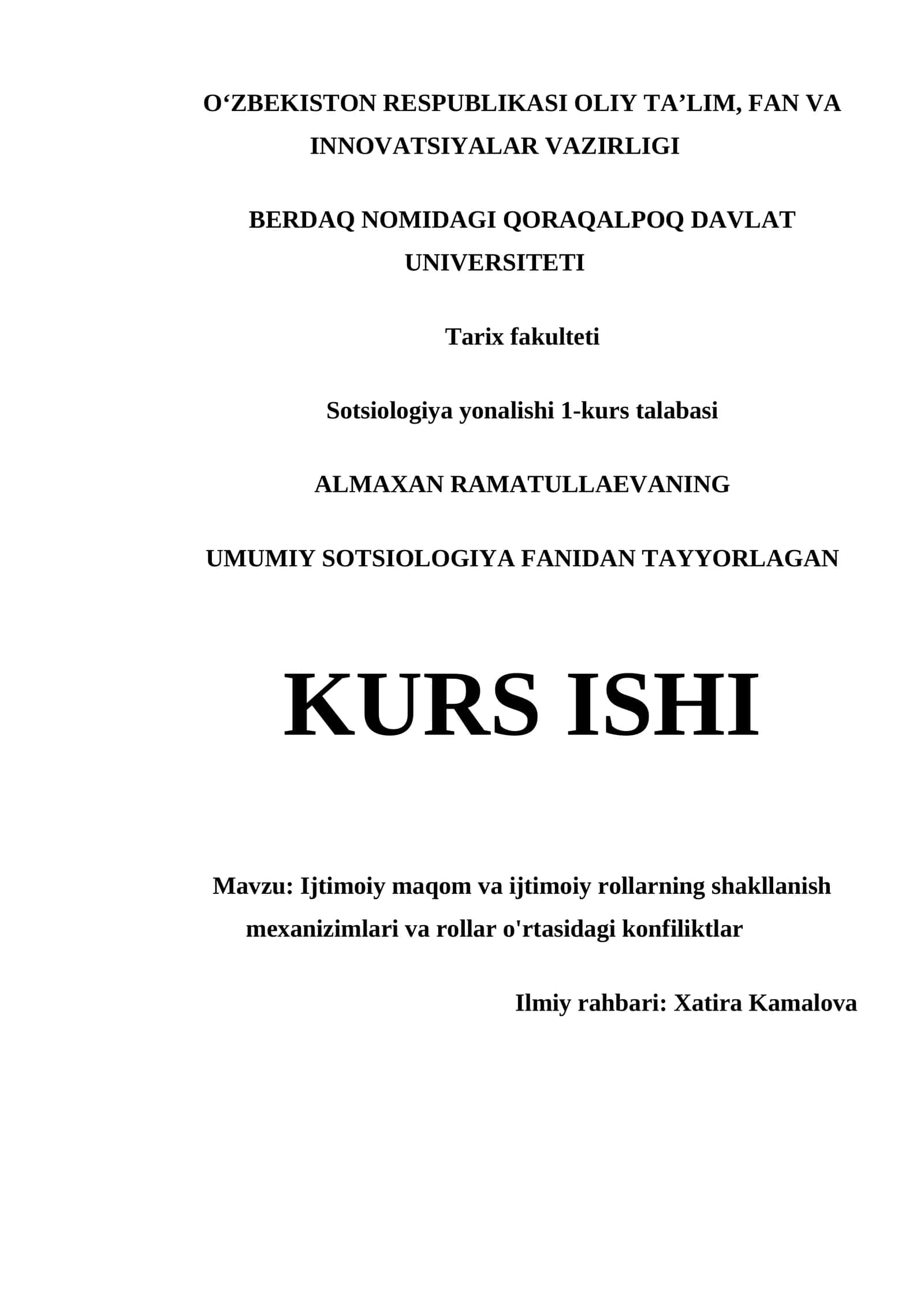UMUMIY SOTSIOLOGIYA FANIDAN TAYYORLAGAN KURS ISHI 1