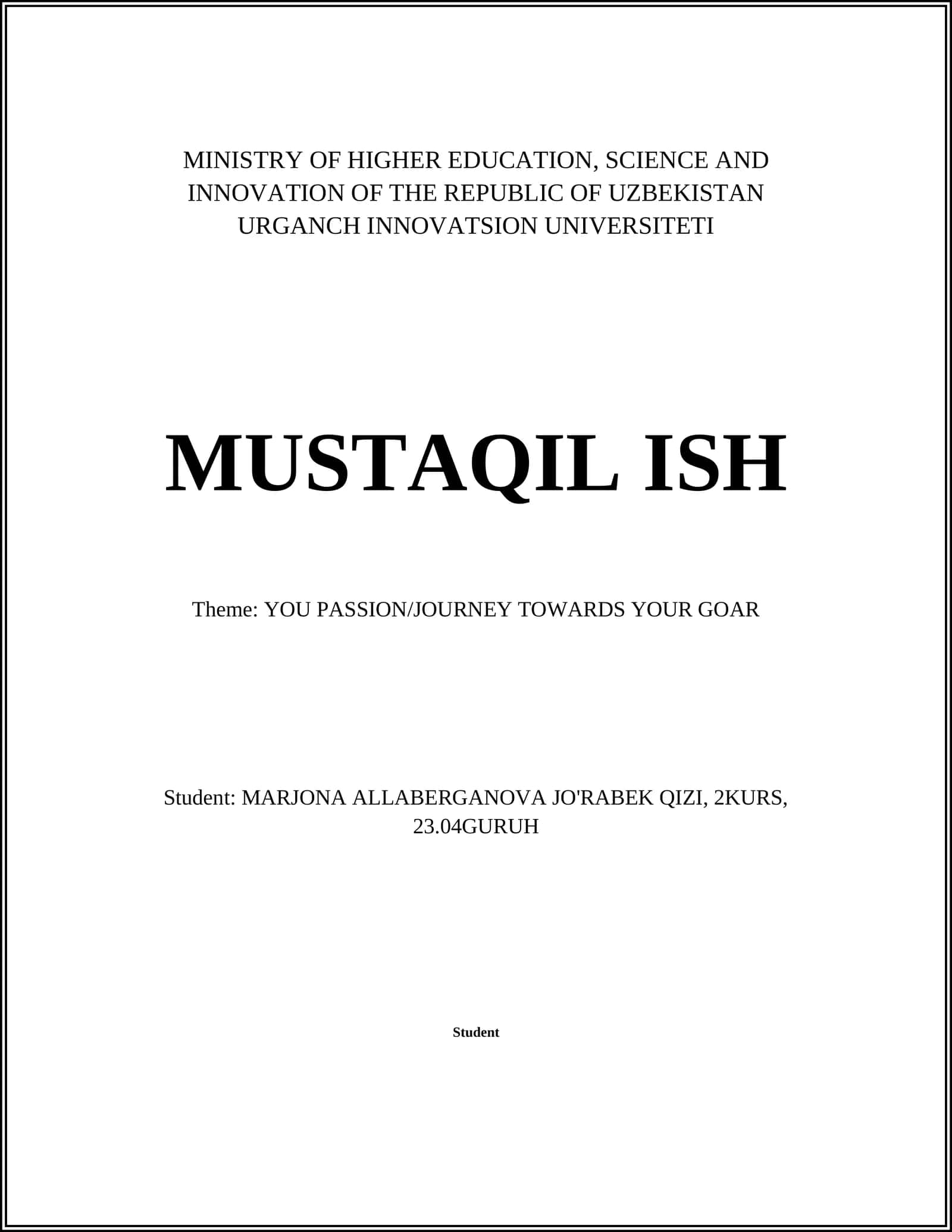 MUSTAQIL ISH (Independent Work) 1