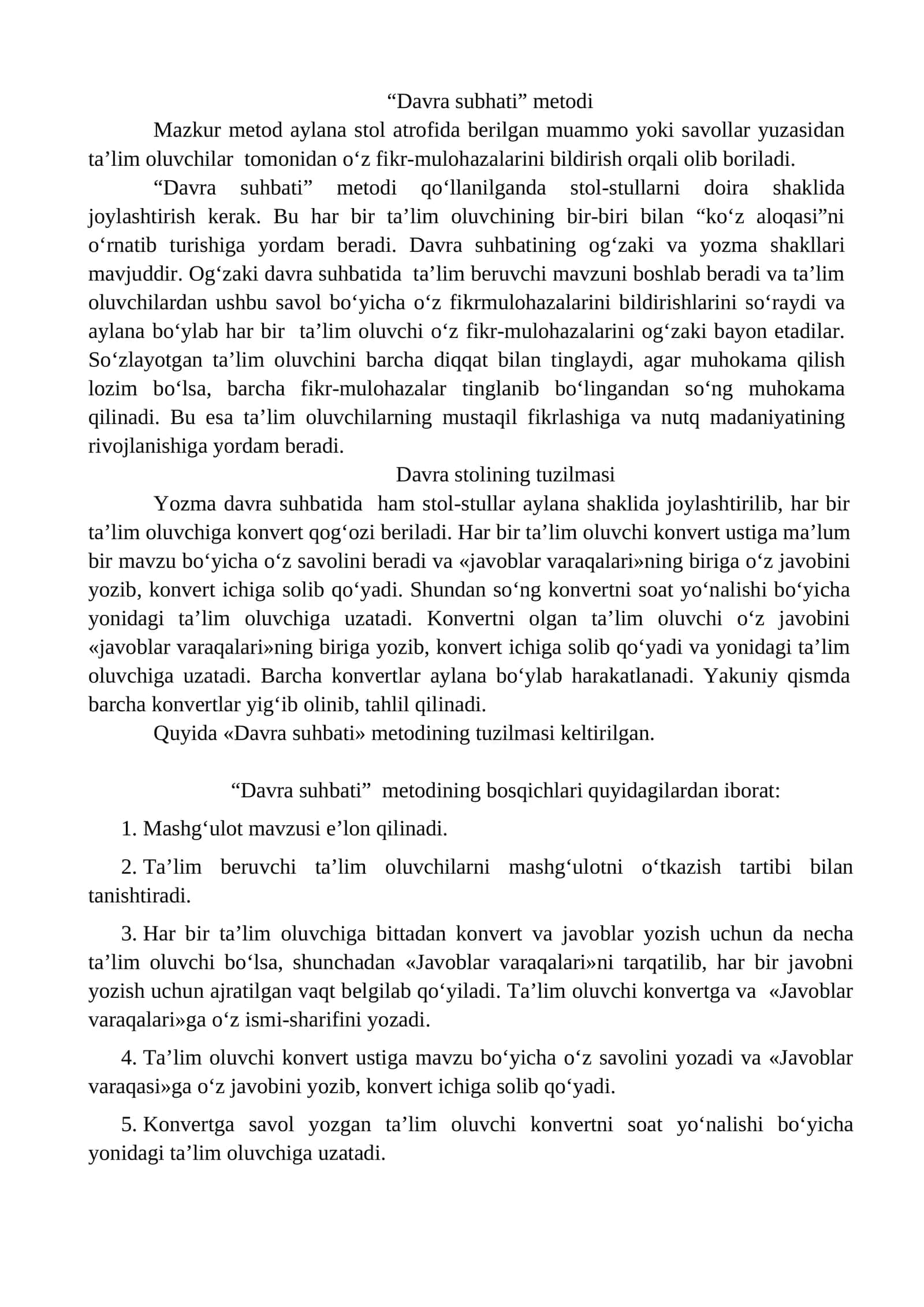 “Davra subhati” metodi 1