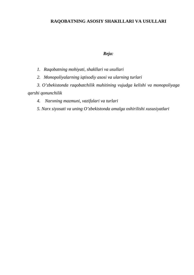 RAQOBATNING ASOSIY SHAKILLARI VA USULLARI 1