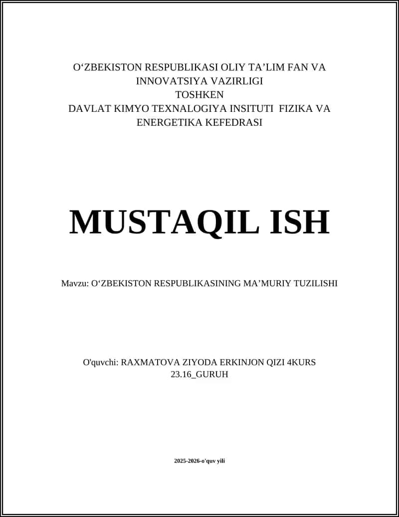 O'ZBEKISTON RESPUBLIKASINING MA’MURIY TUZILISHI 1