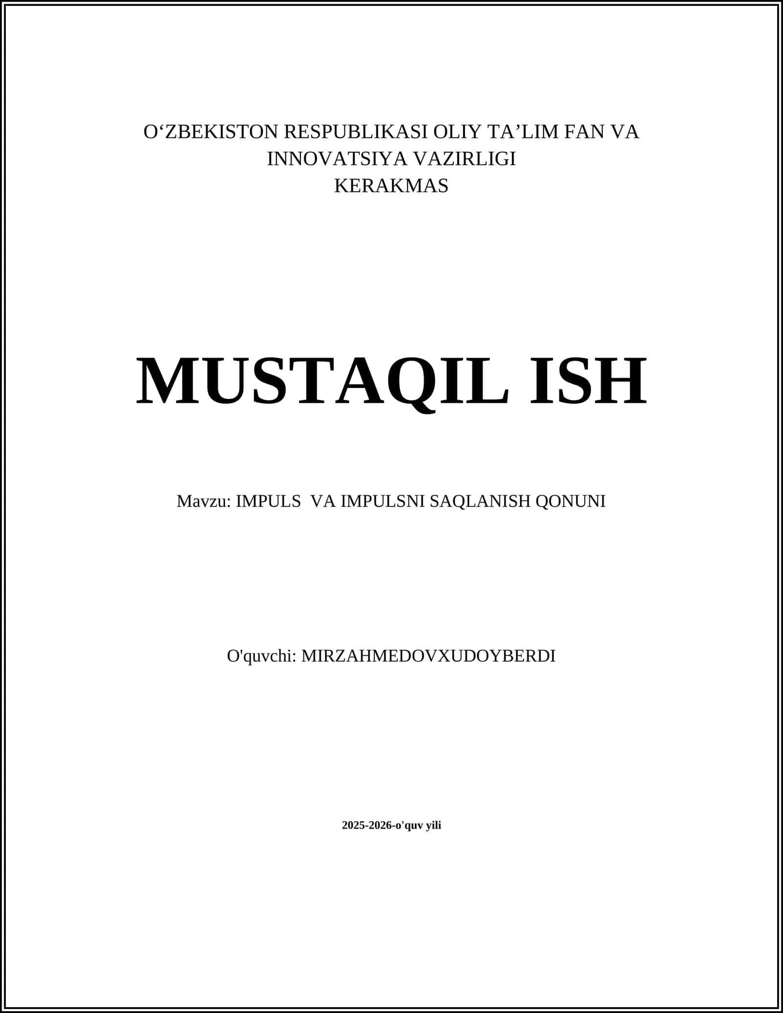 IMPULS VA IMPULSNI SAQLANISH QONUNI 1