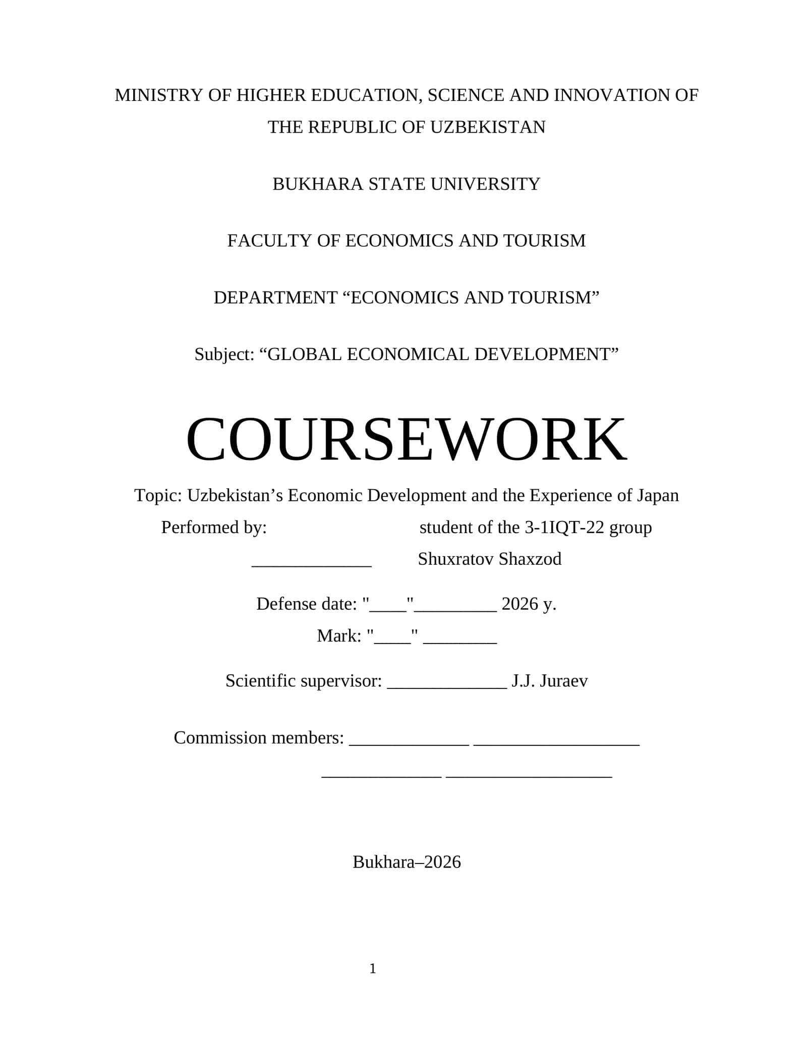 Uzbekistan’s Economic Development and the Experience of Japan 1
