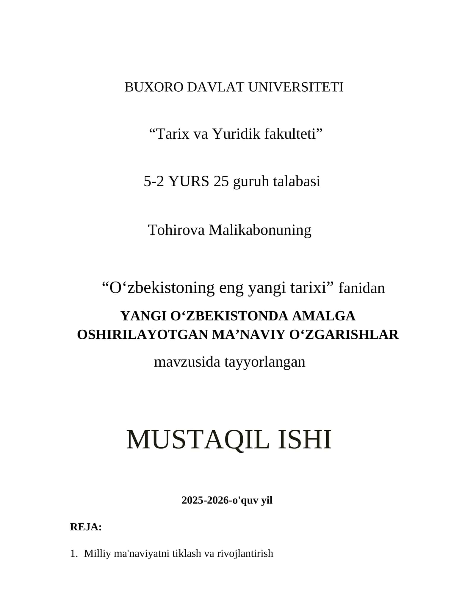 YANGI O‘ZBEKISTONDA AMALGA OSHIRILAYOTGAN MA’NAVIY O‘ZGARISHLAR 1