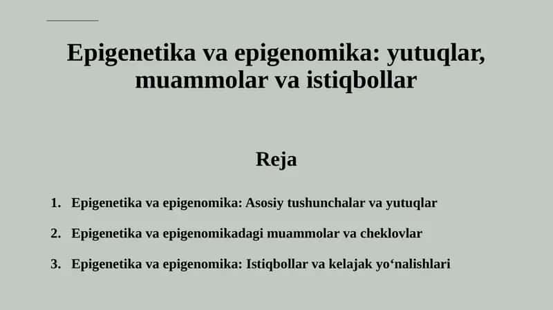 Epigenetika va Epigenomika 1