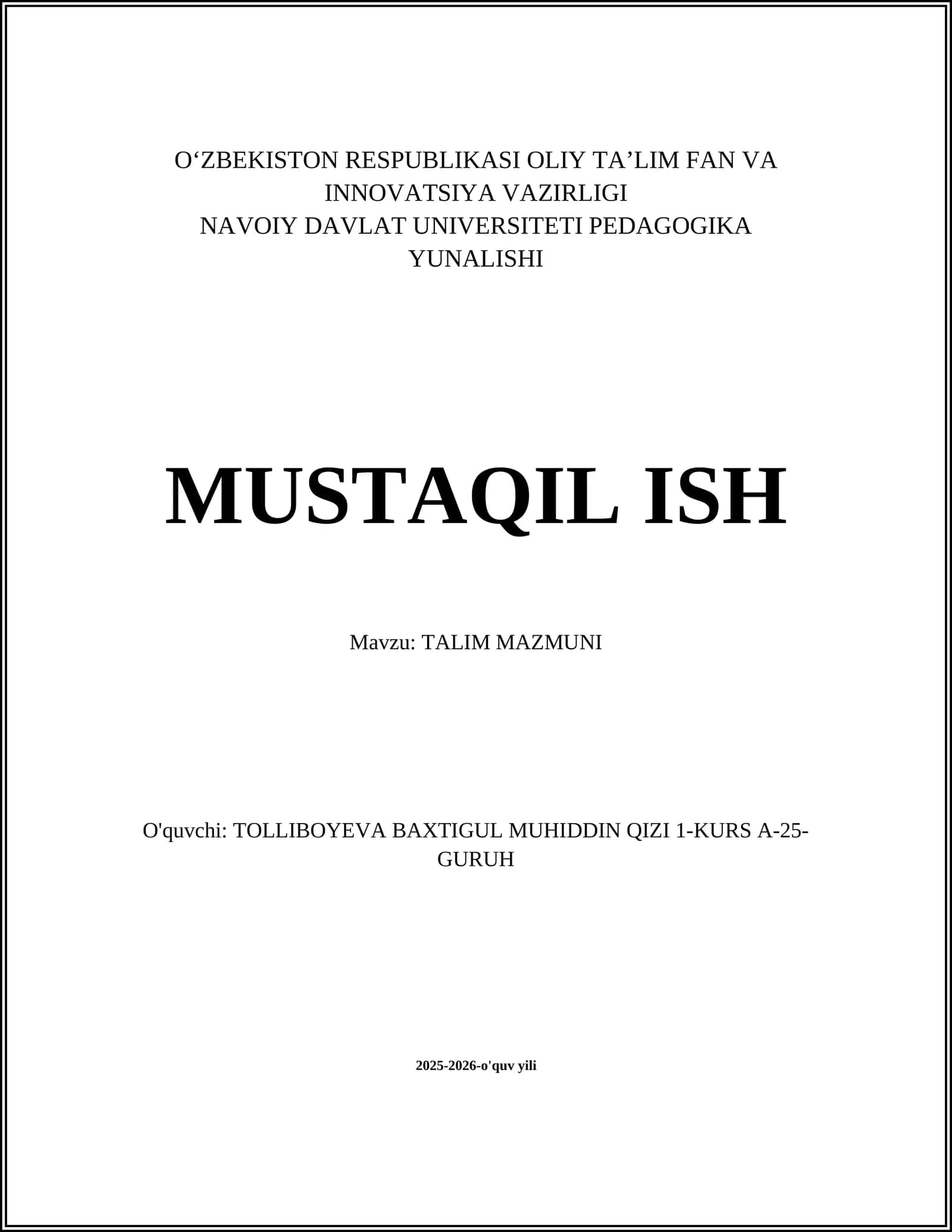 TALIM MAZMUNI 1
