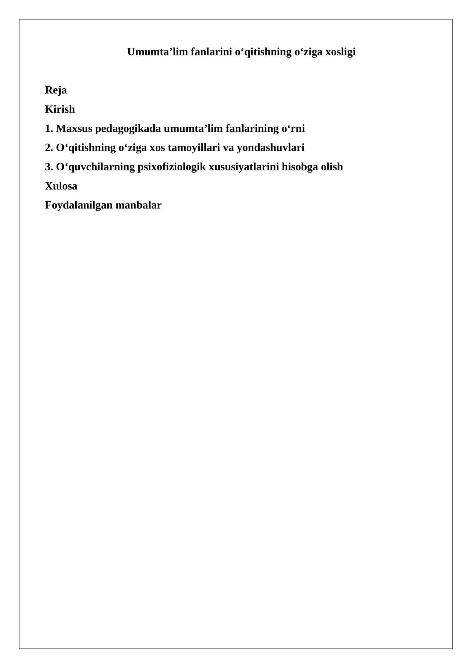 Umumtaʼlim fanlarini o‘qitishning o‘ziga xosligi 1